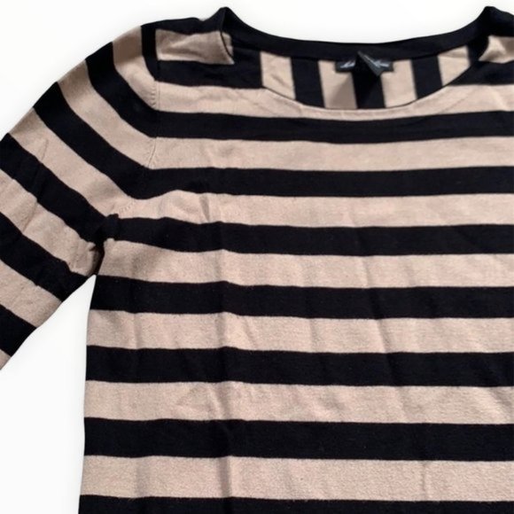 Audrey & Grace | Black & Tan 3/4 Sleeve Striped Blouse with Pockets | Sz S - Picture 2 of 8
